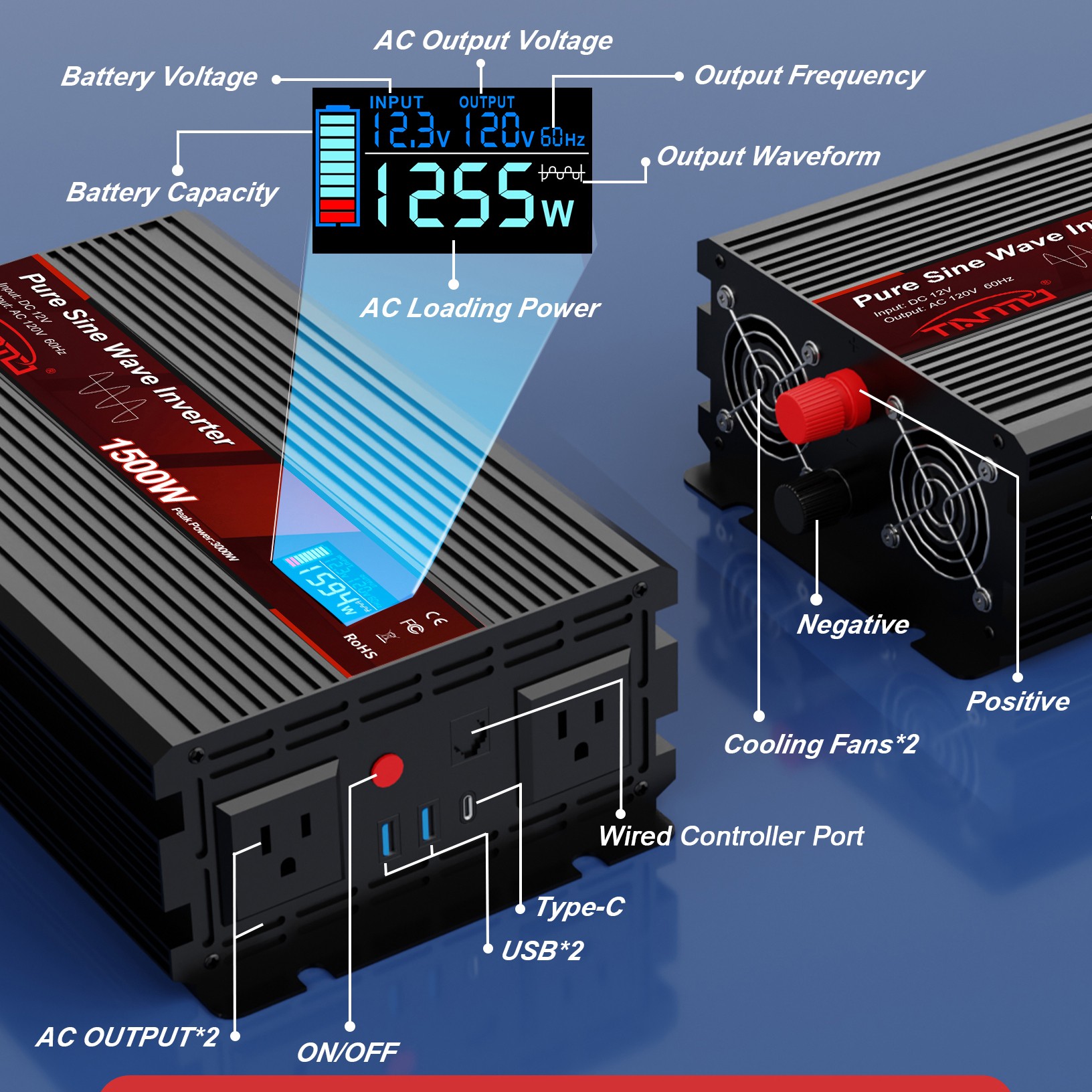 1500W纯正弦波逆变器 -有线遥控