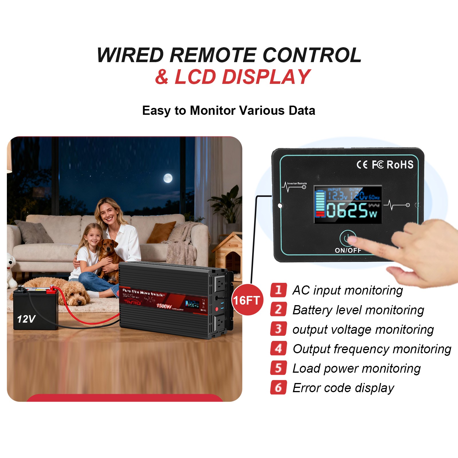 1500W纯正弦波逆变器 -有线遥控