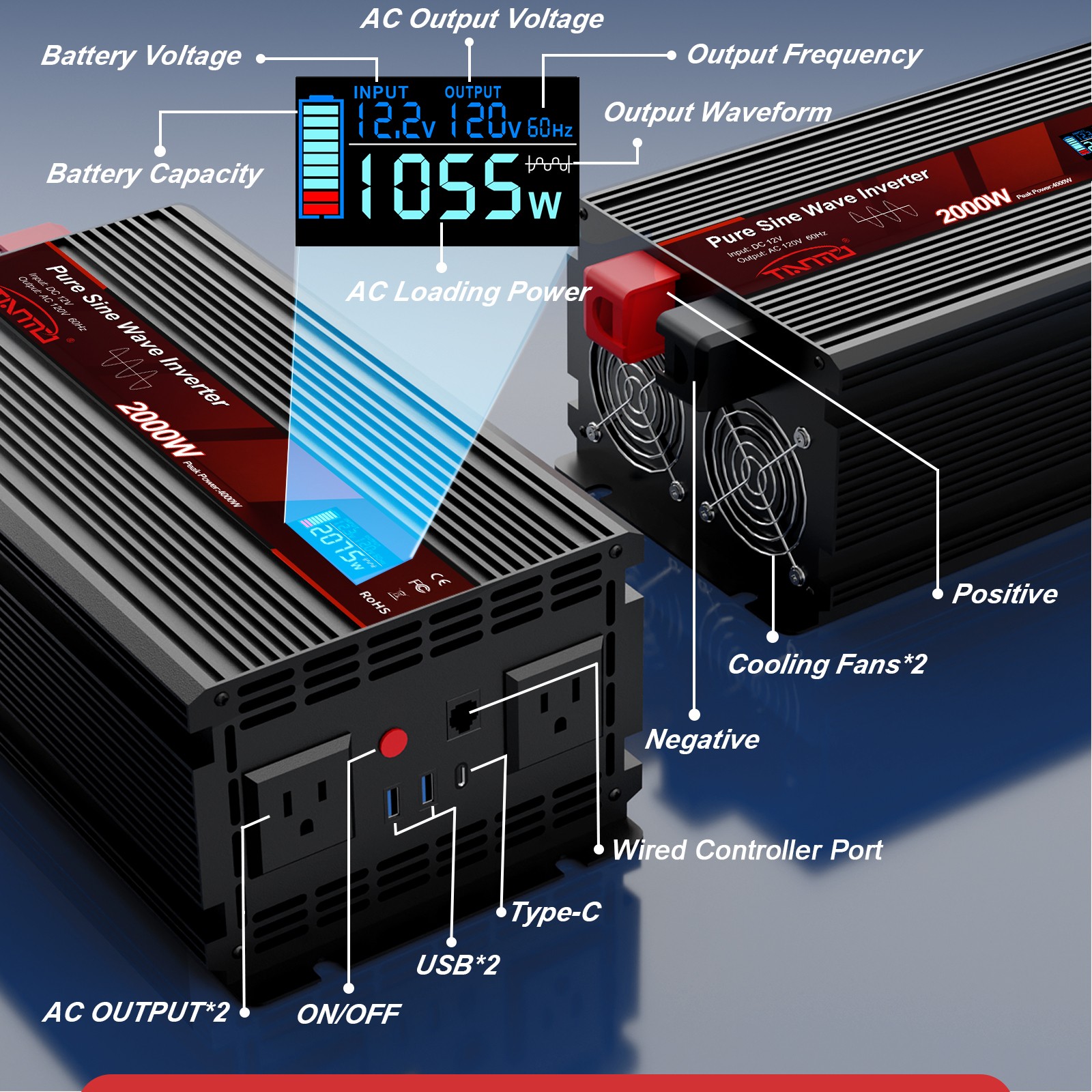2000W纯正弦波逆变器 -有线遥控