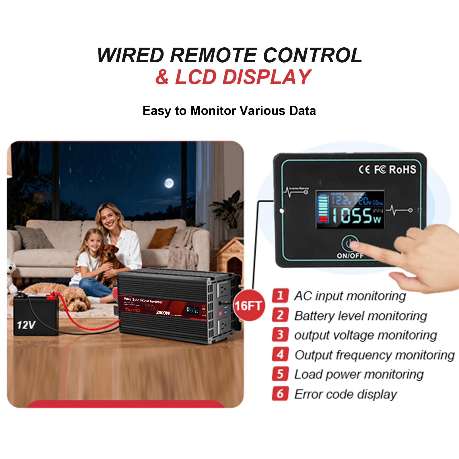 2000W纯正弦波逆变器 -有线遥控